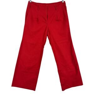 Ann Taylor Factory Red Cotton Blend Pleated Front Straight Leg Trousers Pants 10